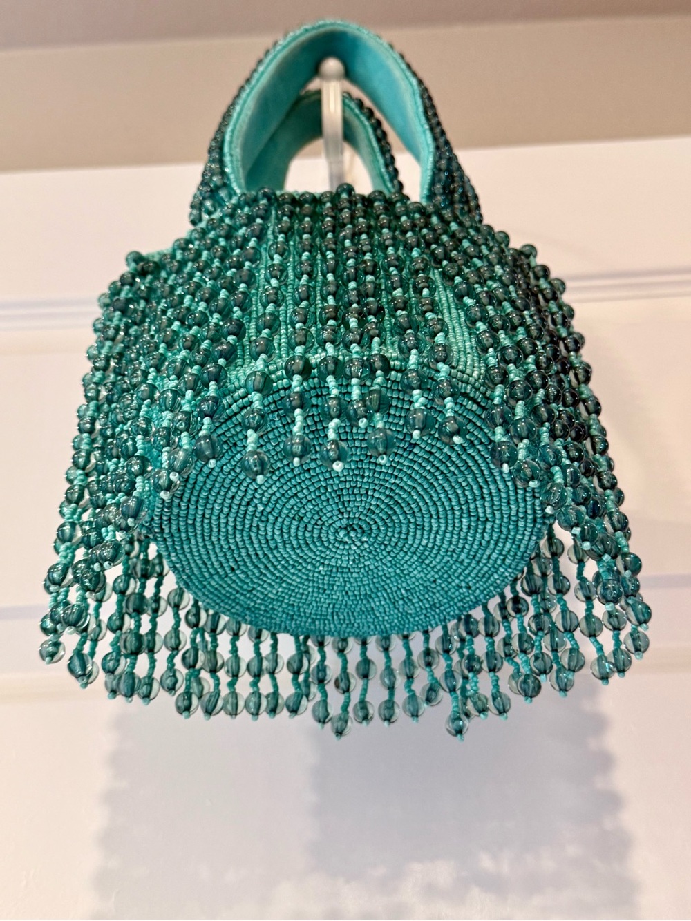 Anthropologie Teal Beaded Mini Tote - Picture 2 of 6